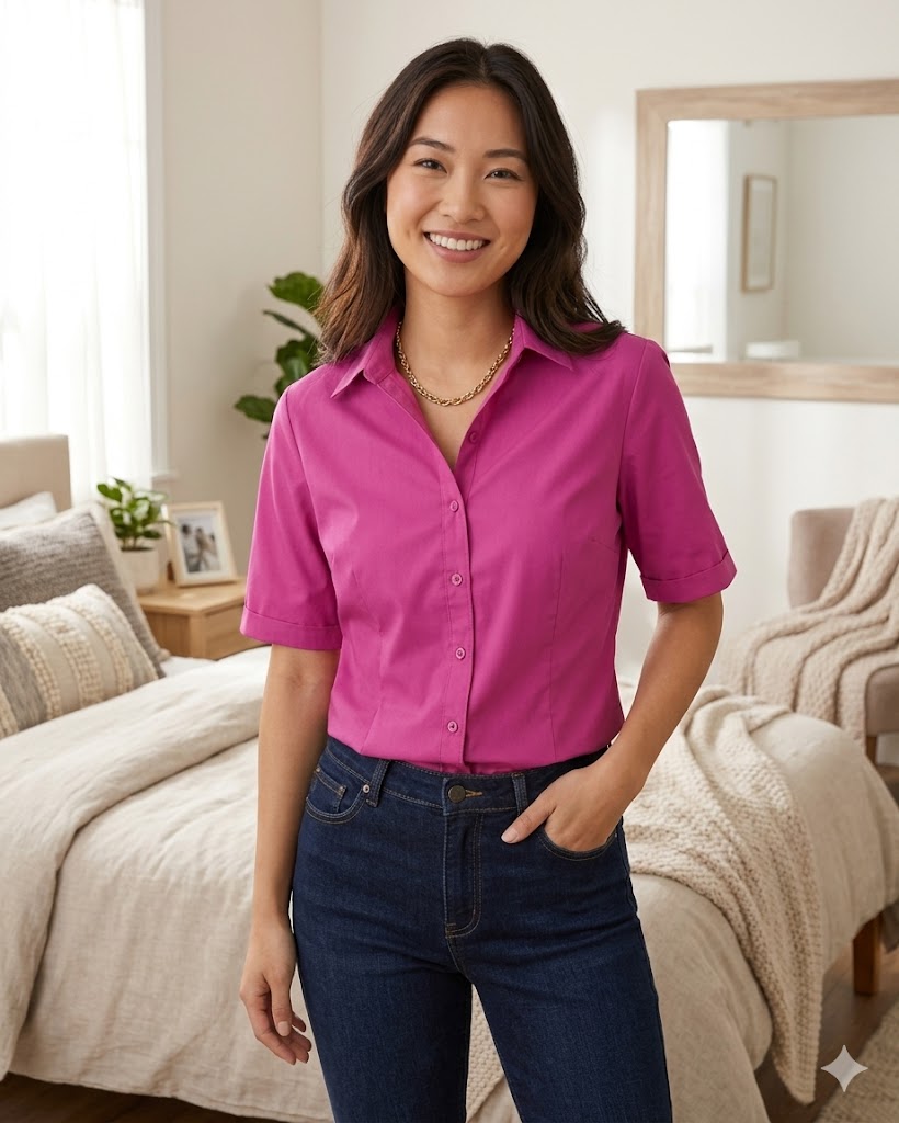 Women's casual fashion outfit featuring versatile top